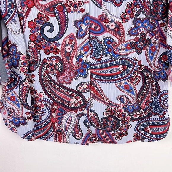 Tommy Hilfiger New Women's M Paisley Print Long Sleeve Roll-up Tab Button Shirt - Picture 5 of 8